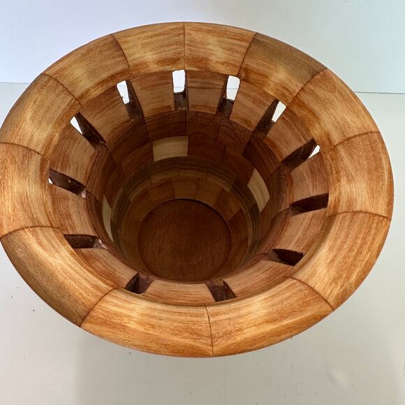 Handcrafted Turned Wood  Vase Open Segmented Trim Natural Home Decor 6" Tall - Picture 3 of 7